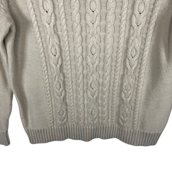 L.L. Bean Sweater Womens Petite L Ivory Chunky Cable Knit Cabin Cottage Gorpcore - Picture 3 of 9
